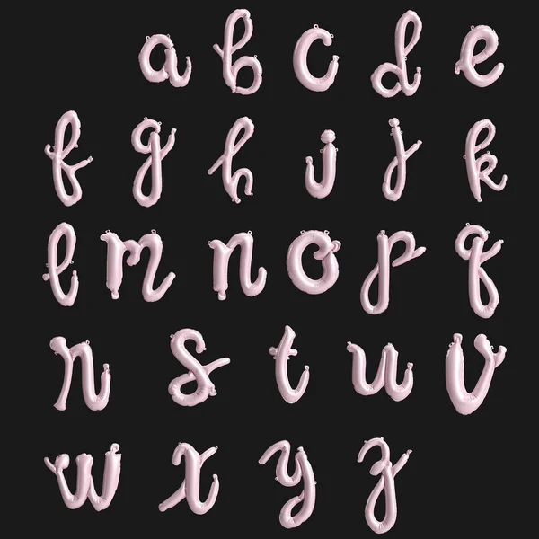 Alfabet Ręcznie Pisany Ilustracja Typu Pastelowe Różane Balony Izolowane Czarnym — Zdjęcie stockowe