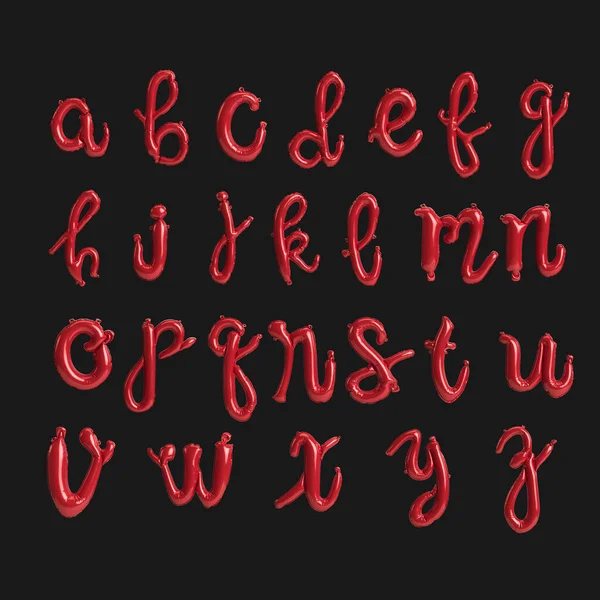 Alfabet Balony Ręcznie Pisane Ilustracja Czerwonych Balonów Izolowanych Czarnym Tle — Zdjęcie stockowe