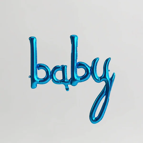 Baby Woordvormige Illustratie Van Blauwe Zilveren Ballon Geïsoleerd Witte Achtergrond — Stockfoto