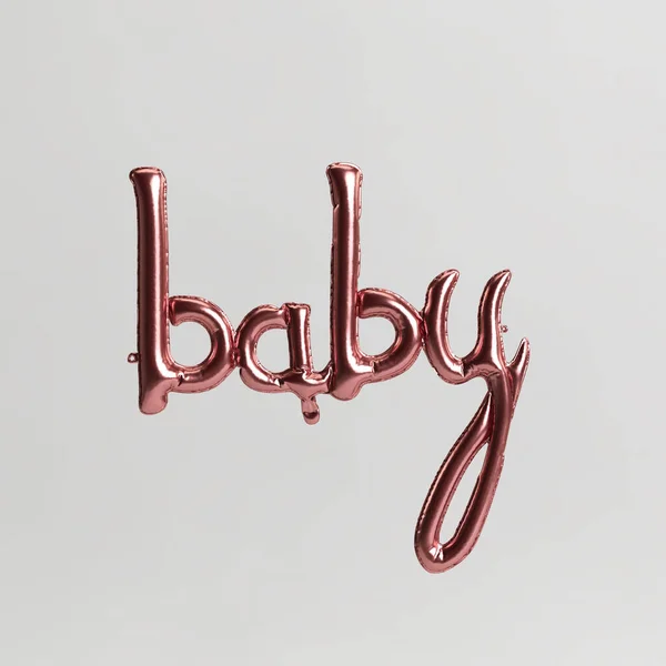 Baby Word Shaped Εικονογράφηση Του Μεταλικού Τριαντάφυλλο Χρυσά Μπαλόνια Απομονώνονται — Φωτογραφία Αρχείου