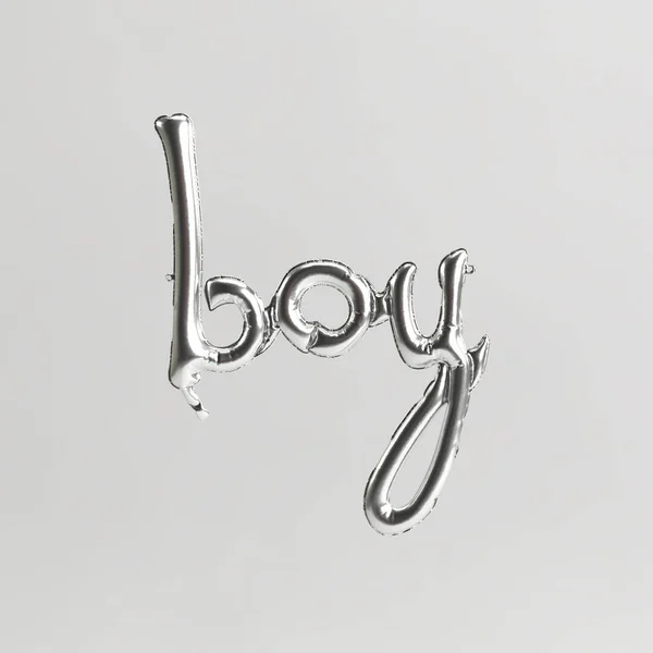 Băiat Formă Cuvânt Ilustrație Baloane Argint Izolate Fundal Alb — Fotografie, imagine de stoc