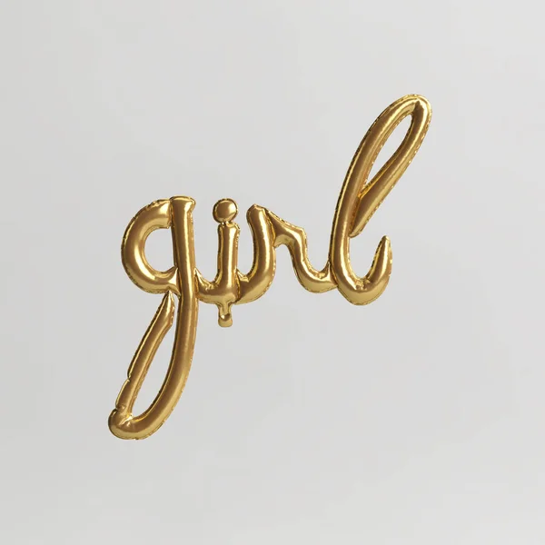 女の子の単語形の3Dイラストタイプ1白い背景に隔離された黄金の風船 — ストック写真