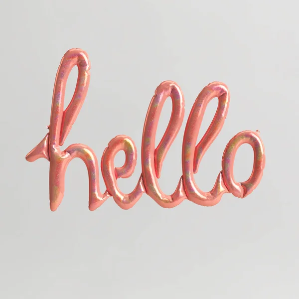 白色背景下孤立的全粉色气球的Hello Word Shaped Picture Holo Pink Balloons Isolated White Background — 图库照片