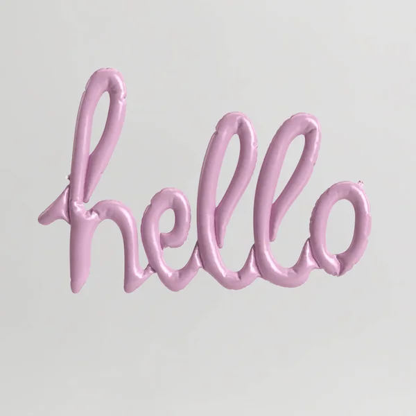 白色背景下分离的1型紫红色气球的Hello Word Shaped 3D图解 — 图库照片