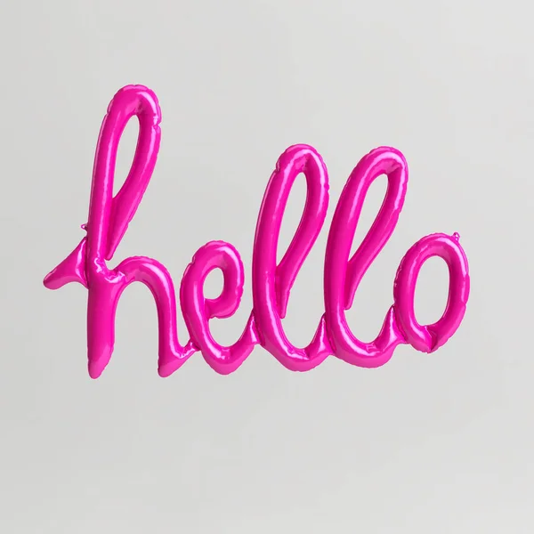 白色背景下分离的2型粉红气球的Hello Word Shaped 3D图解 — 图库照片
