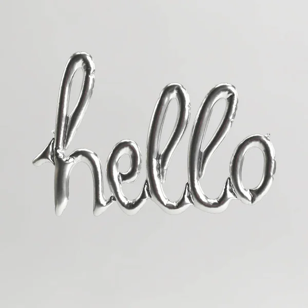 白色背景上孤立的银气球的Hello Word Shaped Picture Silver Balloon Isolated White Background — 图库照片