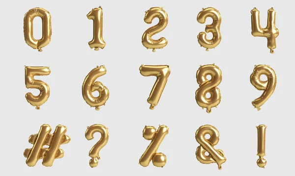 Beyaz arkaplanda izole edilmiş tip 1 altın balonların 3d numaralı çizimi