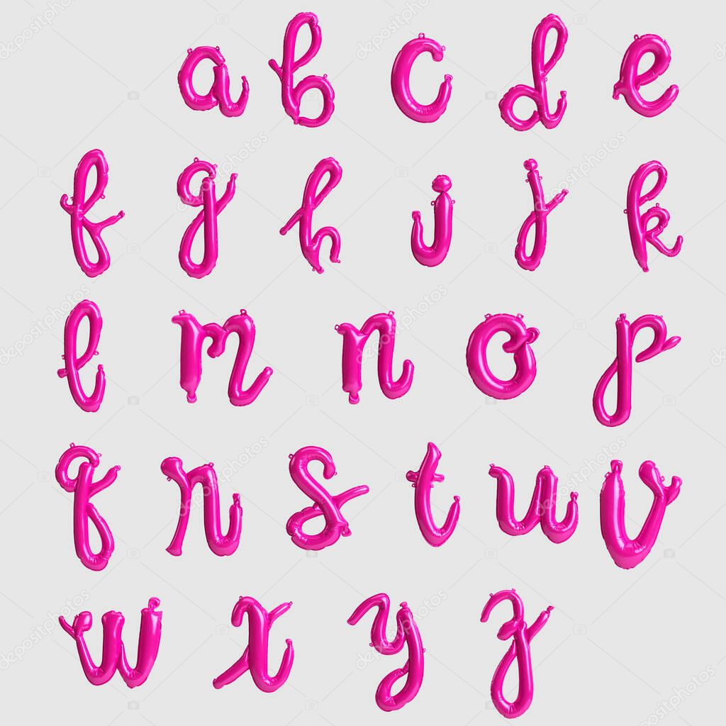 Alphabet handwritten 3d illustration of type 2 pink balloons isolated on white background
