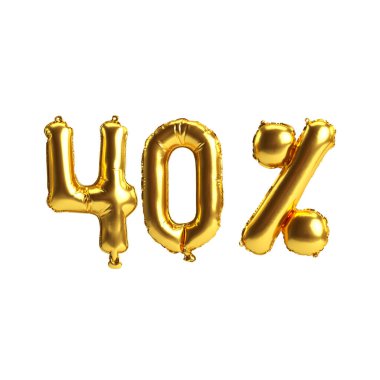 % 40 beyaz üzerine izole edilmiş 3D resimli altın balonlar