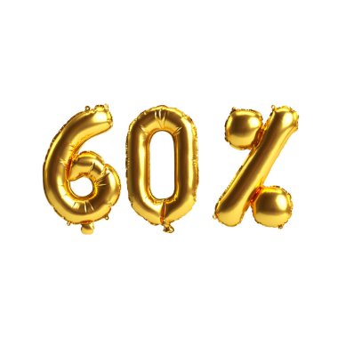 % 60 beyaz üzerine izole edilmiş 3D resimli altın balonlar