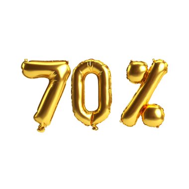 % 70 beyaz üzerine izole edilmiş 3D resimli altın balonlar