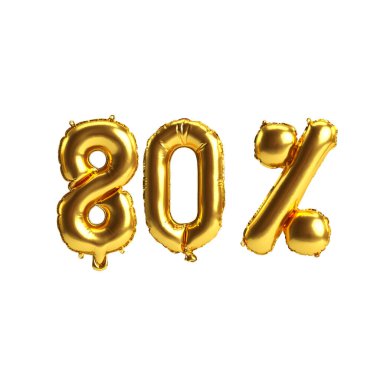 % 80 beyaz üzerine izole edilmiş 3D illüstrasyon altın balonları