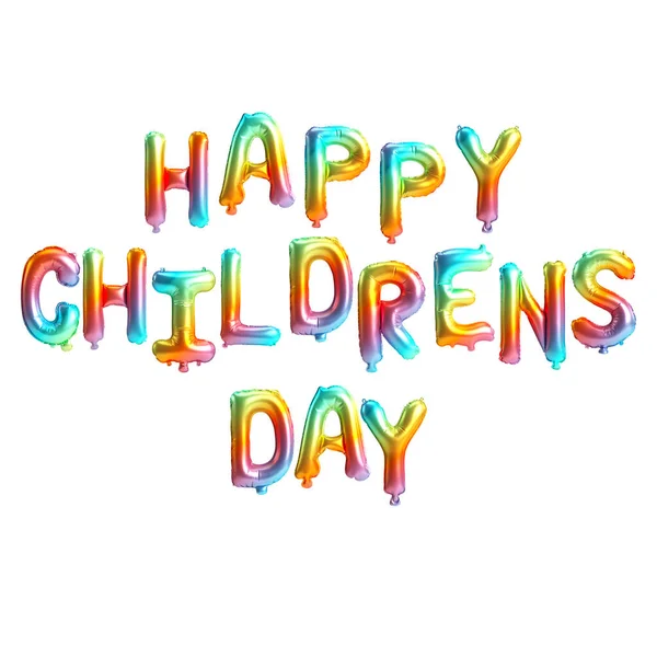 Feliz Dia Das Crianças Com Balões Ilustração Isolados Fundo Branco — Fotografia de Stock