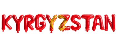 Kırgızistan harf balonlarının beyaz üzerine izole edilmiş bayrakların 3D çizimi