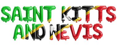Saint Kitts ve Nevis harfli balonların beyaz üzerinde izole edilmiş bayraklar ile 3D çizimi