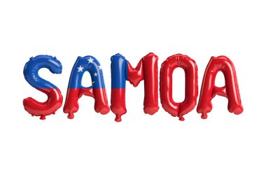 Beyaz üzerinde bayrak rengi izole edilmiş Samoa harfli balonların 3D çizimi