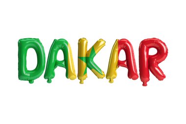Dakar başkent balonlarının Senegal bayraklarının beyaz üzerine izole edilmiş 3D çizimi