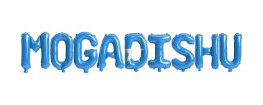 Somali bayraklarının beyaz üzerine izole edildiği Mogadişu başkent balonlarının 3D çizimi