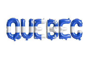 Quebec Kanada balonlarının beyaz üzerinde izole edilmiş Quebec bayrakları renginde 3d illüstrasyonu