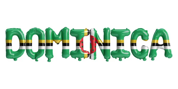 Illustrazione Palloncini Dominica Lettera Con Bandiere Colore Isolato Bianco — Foto Stock