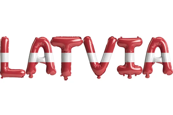 Illustration Lettland Bokstav Ballonger Med Flaggor Färg Isolerad Vitt — Stockfoto
