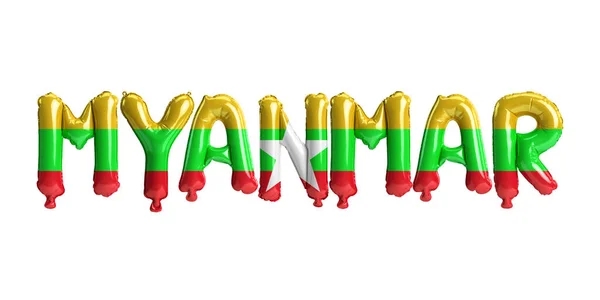 Illustratie Van Myanmar Letter Ballonnen Met Vlaggen Kleur Geïsoleerd Wit — Stockfoto