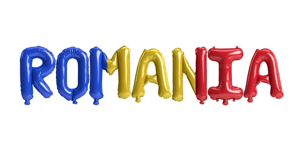 Illustration Rumänien Bokstav Ballonger Med Flaggor Färg Isolerad Vitt — Stockfoto