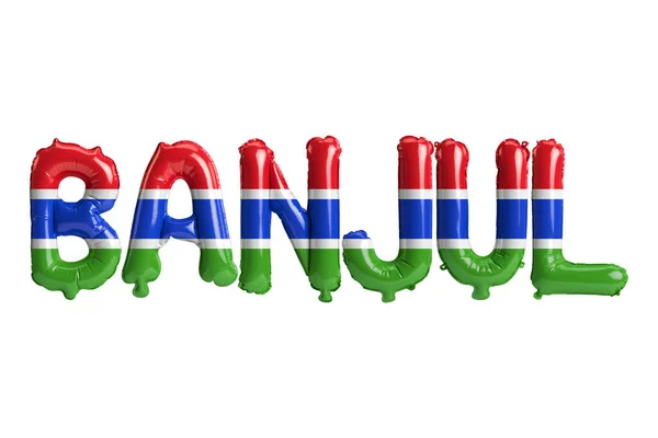 Illustratie Van Banjul Hoofdstad Ballonnen Met Gambia Vlaggen Kleur Geïsoleerd — Stockfoto