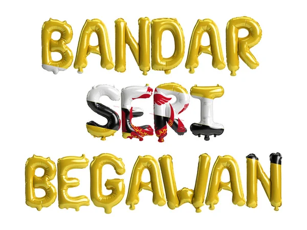 Illustration Bandar Seri Begawan Capital Balloons Brunei Flags Color Isolated — стокове фото