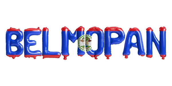 Belmopan首都气球的3D图像 其伯利兹国旗的颜色在白色上隔离 — 图库照片