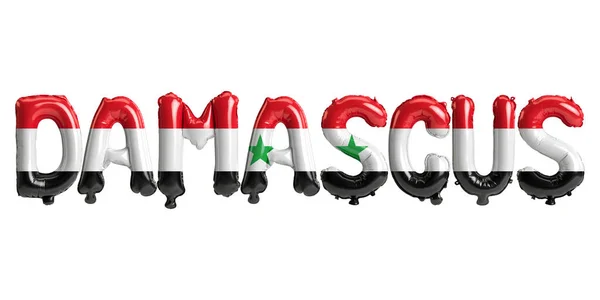 Illustration Damascus Capital Balloons Syria Flags Color Isolated White — Foto Stock