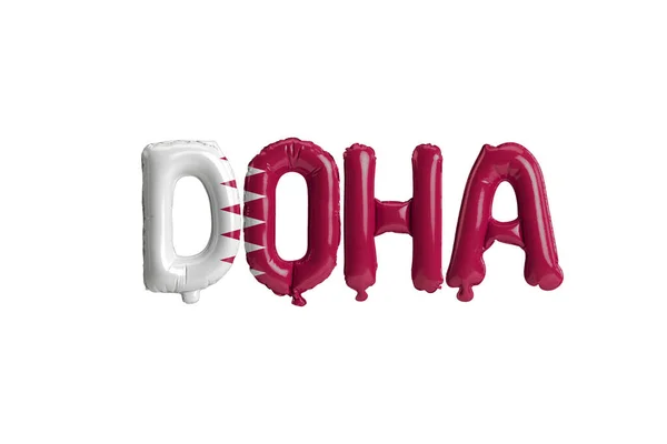 Illustration Doha Capital Balloons Qatar Flags Color Isolated White —  Fotos de Stock