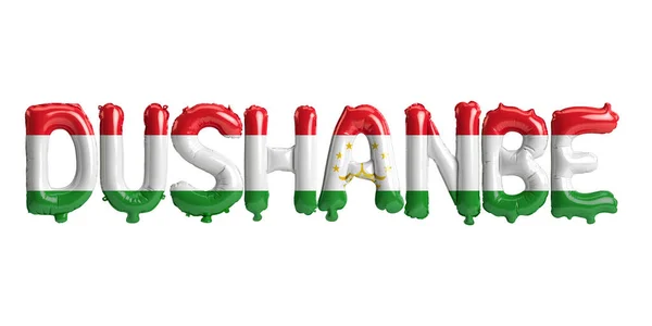 Ilustração Balões Capital Dushanbe Com Bandeiras Tajiquistão Cor Isolada Branco — Fotografia de Stock