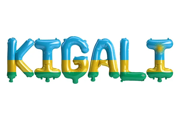 Ilustração Balões Capital Kigali Com Bandeiras Ruanda Cor Isolada Branco — Fotografia de Stock