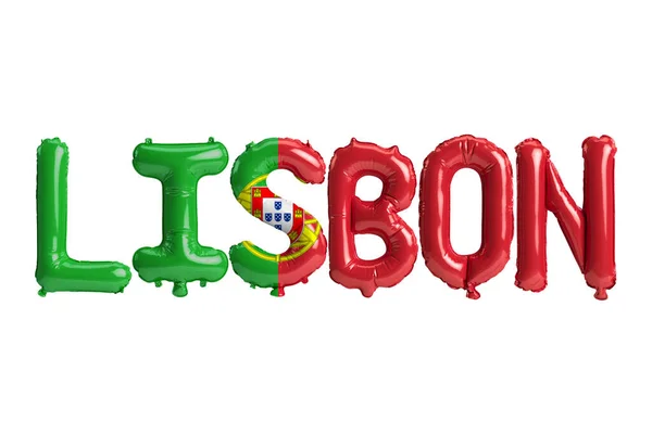 Illustration Lisbon Capital Balloons Portugal Flags Color Isolated White — Stock Photo, Image