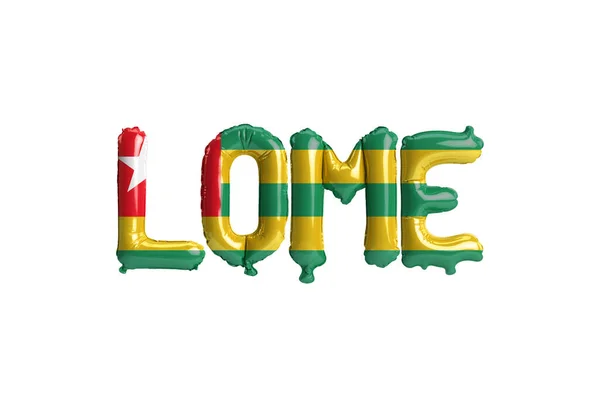 Illustrazione Palloncini Capitale Lomé Con Bandiere Togo Colore Isolato Bianco — Foto Stock