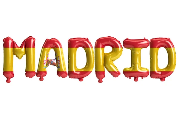 Ilustracja Madryt Stolica Balony Hiszpania Flagi Kolor Izolowany Białym — Zdjęcie stockowe