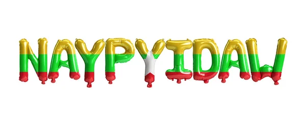 Illustration Naypyidaw Capital Balloons Myanmar Flags Color Isolated White — Fotografia de Stock
