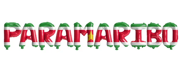 Ilustração Balões Capital Paramaribo Com Bandeiras Suriname Cor Isolada Branco — Fotografia de Stock