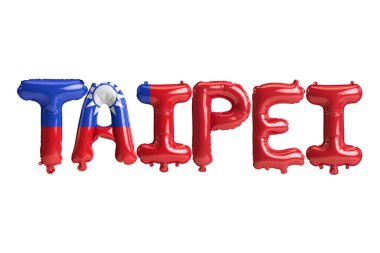 Tayvan bayraklarının beyaz üzerine izole edildiği Taipei büyük balonlarının 3D çizimi