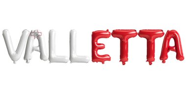 Beyaz üzerine izole Malta bayrakları renk ile Valletta büyük balonları 3d illüstrasyon