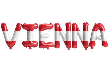 Avusturya bayraklı Viyana başkent balonlarının beyaz üzerinde izole edilmiş 3D çizimi