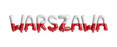 Polonya bayraklarının beyaz üzerine izole edildiği Warszawa başkent balonlarının 3D çizimi