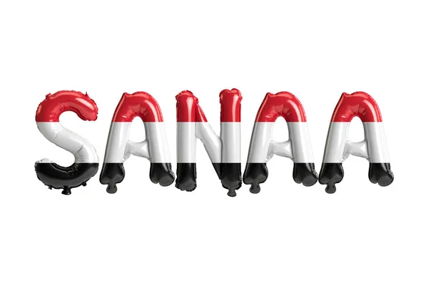 Ilustração Balões Capital Sanaa Com Bandeiras Iêmen Cor Isolada Branco — Fotografia de Stock