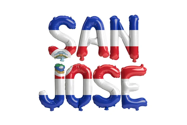 白い上に隔離されたコスタリカの旗の色とサンノゼの首都気球の3Dイラスト — ストック写真