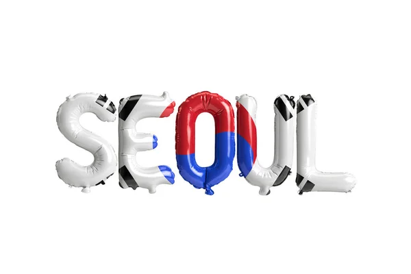 Illustrazione Palloncini Capitale Seoul Con Bandiere Corea Colore Isolato Bianco — Foto Stock