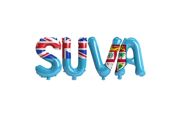 Illustration Suva Capital Balloons Fiji Flags Color Isolated White — Zdjęcie stockowe
