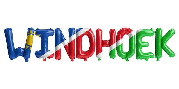 Illustratie Van Windhoek Hoofdstad Ballonnen Met Namibië Vlaggen Kleur Geïsoleerd — Stockfoto