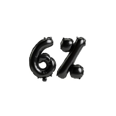 3D illüstrasyon siyah balonlar% 6 oranında izole edilmiş beyaz arka planda