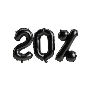 3D illüstrasyon siyah balonlar% 20 oranında izole edilmiş beyaz arka planda
